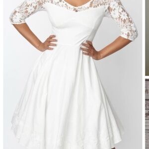 Unique Vintage White Lace 3/4 Sleeve Dress
